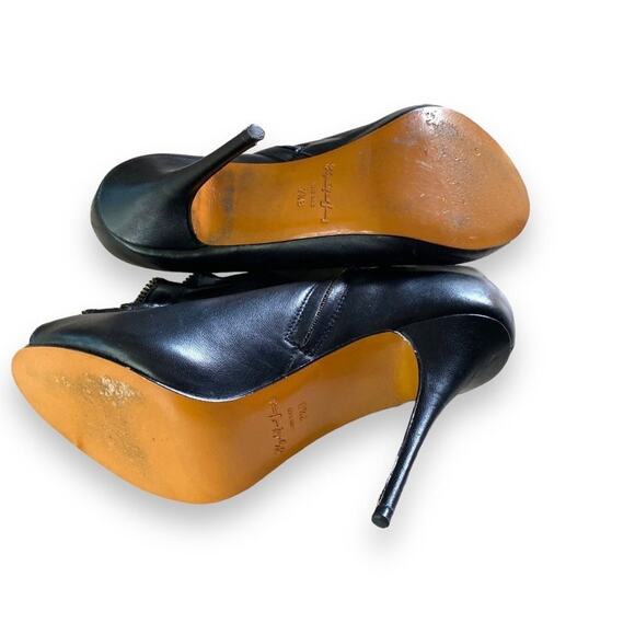 Elizabeth & James Ruffle Peep Toe Stiletto Shoes Sz 7.5B Black Leather Edgy - Picture 11 of 12